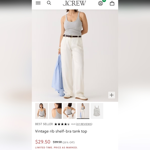 J.Crew vintage rib shelf bra tank top 3 XL Black. - Picture 8 of 8